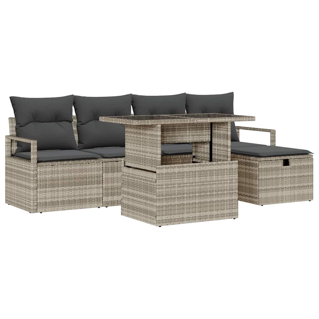 Garten-Sofa-Set mit Kissen 6 pcs Hellgrau Poly Rattan