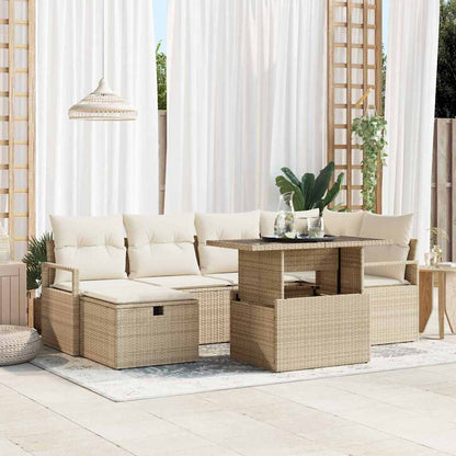 Garten-Sofa-Set mit Kissen mit Speicher 7 pcs Beige Poly Rattan