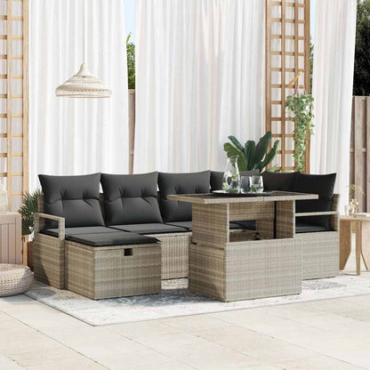Garten-Sofa-Set mit Kissen 7 pcs Hellgrau Poly Rattan