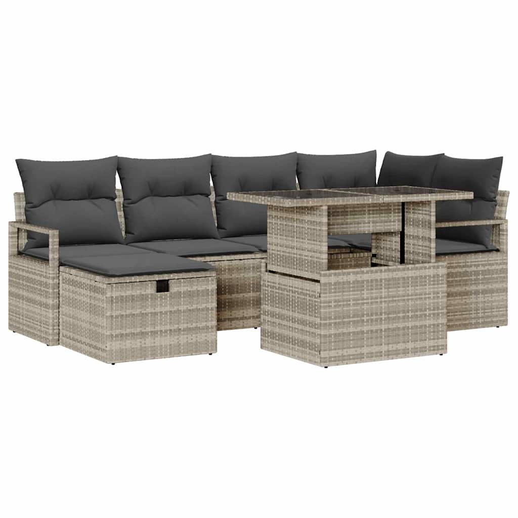 Garten-Sofa-Set mit Kissen 7 pcs Hellgrau Poly Rattan