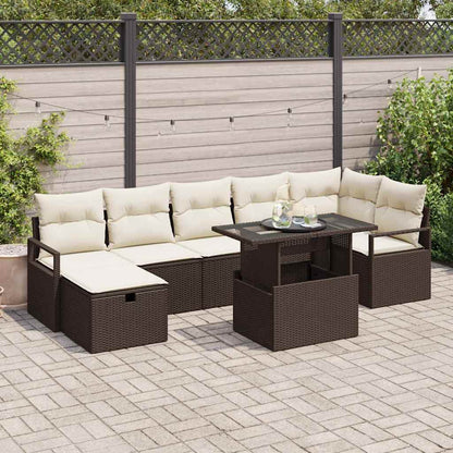 Garten-Sofa-Set mit Kissen mit Speicher 8 pcs Braun Poly Rattan