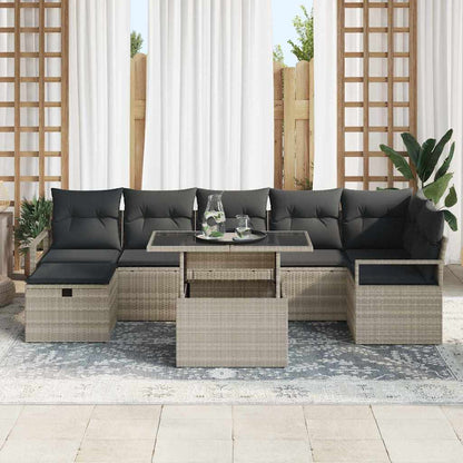 Garten-Sofa-Set mit Kissen 8 pcs Hellgrau Poly Rattan