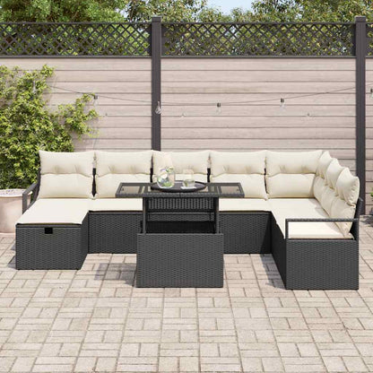 Garten-Sofa-Set mit Kissen 9 pcs Schwarz Poly Rattan