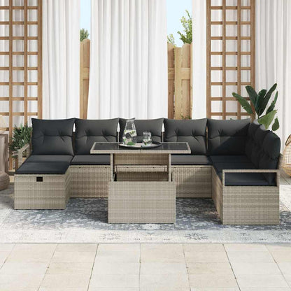 Garten-Sofa-Set mit Kissen 9 pcs Hellgrau Poly Rattan