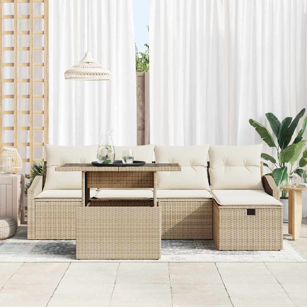 Gartensofa-set mit Kissen 6 pcs Beige Poly-Rattan