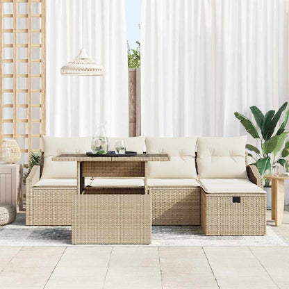 Gartensofa-set mit Kissen 6 pcs Beige Poly-Rattan