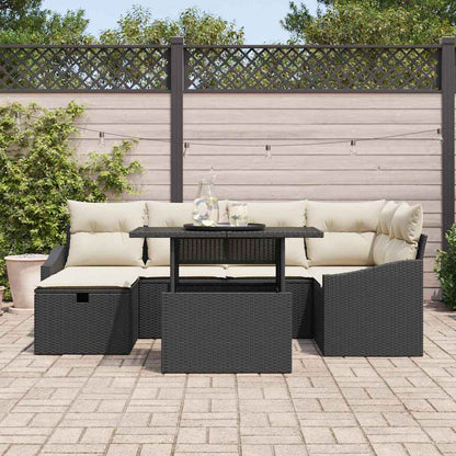 Garten-Sofa-Set 7 pcs Schwarz Poly-Rattan