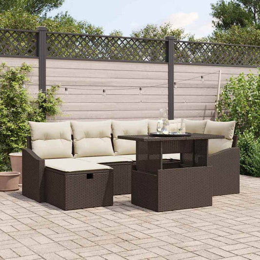Garten-Sofa-Set 7 pcs Braun Poly-Rattan