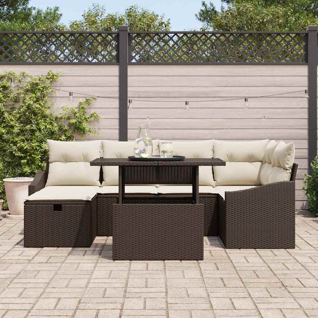 Garten-Sofa-Set 7 pcs Braun Poly-Rattan