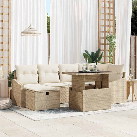 Garten-Sofa-Set 7 pcs Beige Poly-Rattan