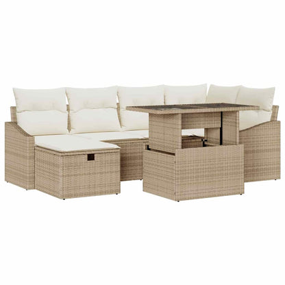 Garten-Sofa-Set 7 pcs Beige Poly-Rattan