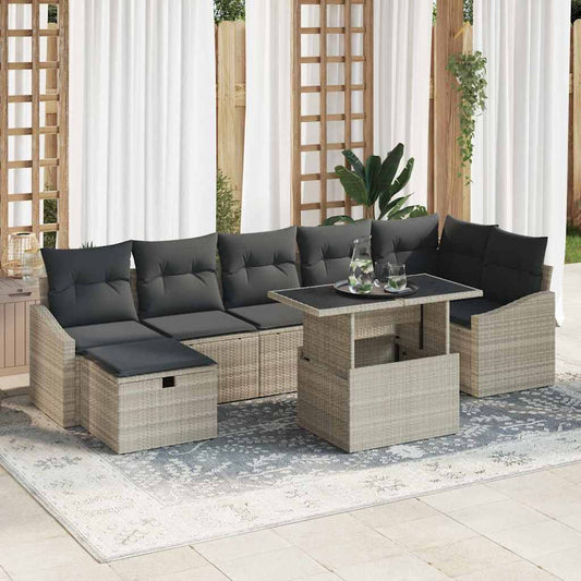 Garten-Sofa-Set 8 pcs Hellgrau Poly-Rattan