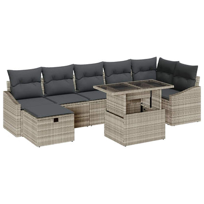 Garten-Sofa-Set 8 pcs Hellgrau Poly-Rattan