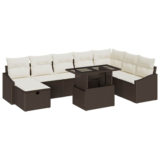 Garten-Sofa-Set 9 pcs Braun Poly-Rattan