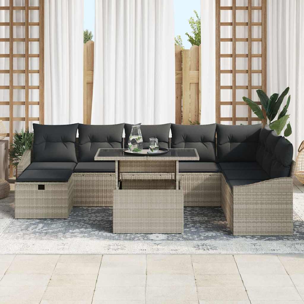 Garten-Sofa-Set 9 pcs Hellgrau Poly-Rattan