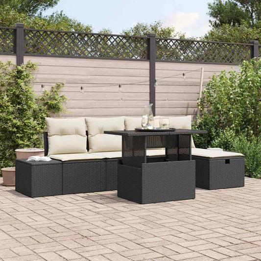 Garten-Sofa-Set 6 pcs Schwarz Poly-Rattan