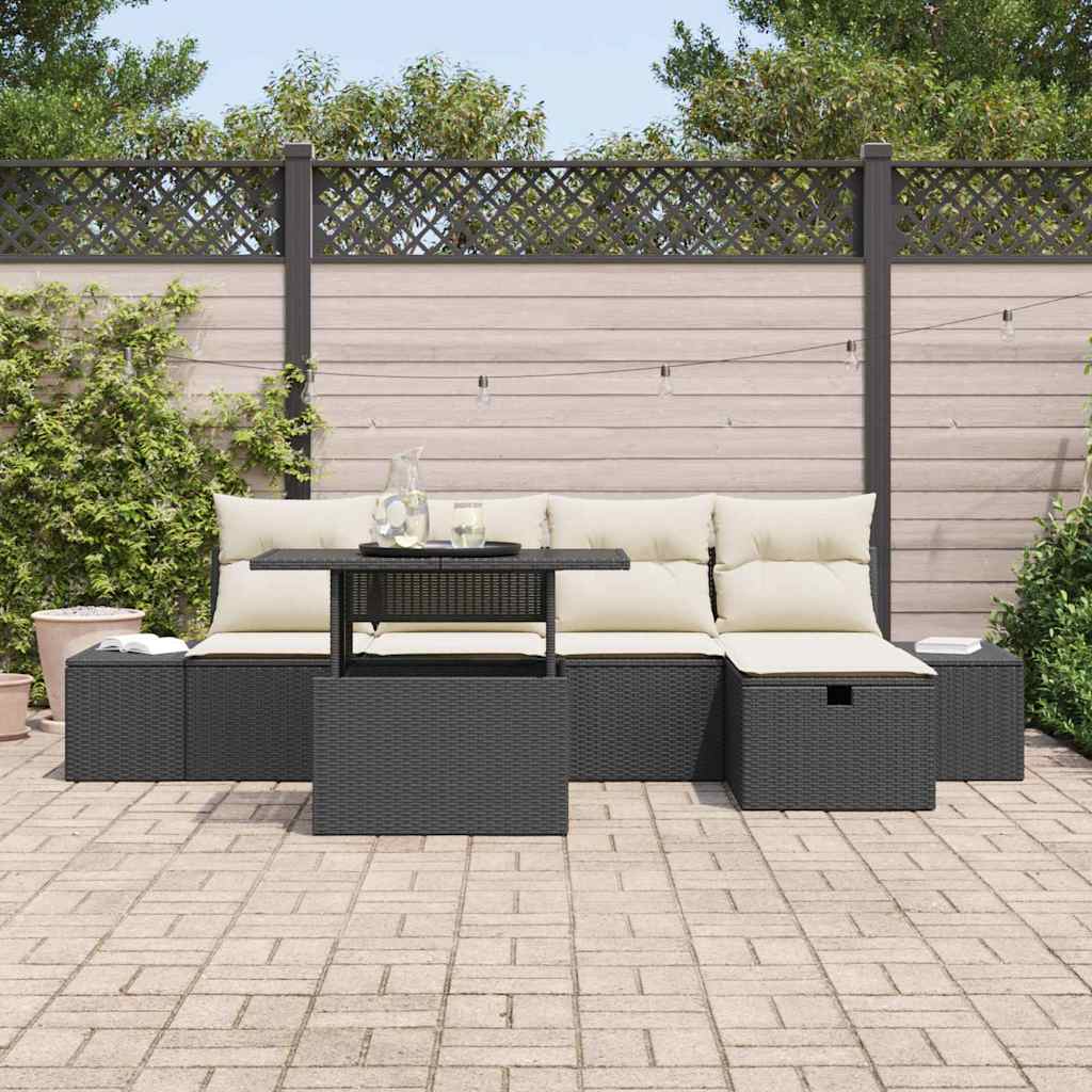 Garten-Sofa-Set 6 pcs Schwarz Poly-Rattan