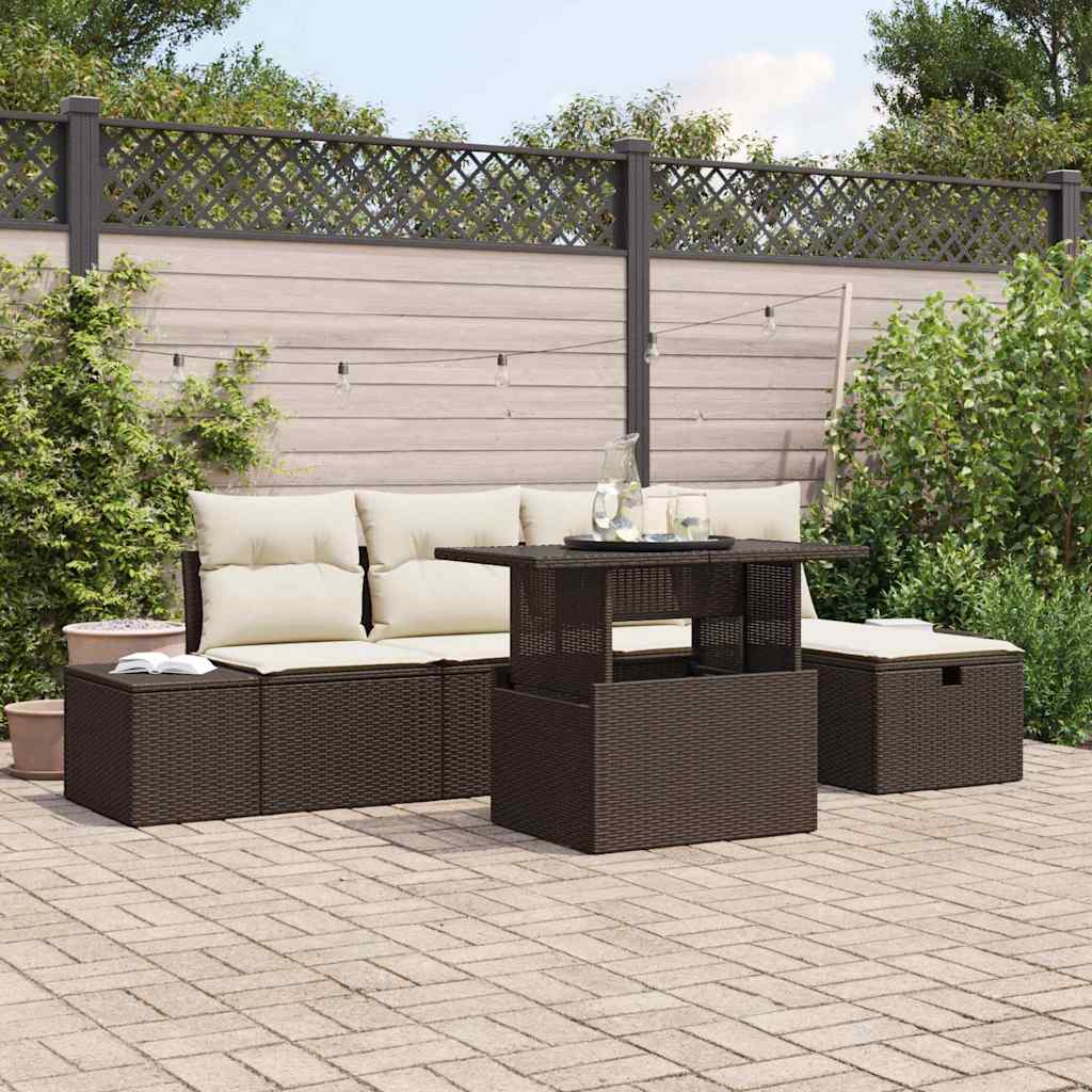 Garten-Sofa-Set 6 pcs Braun Poly-Rattan