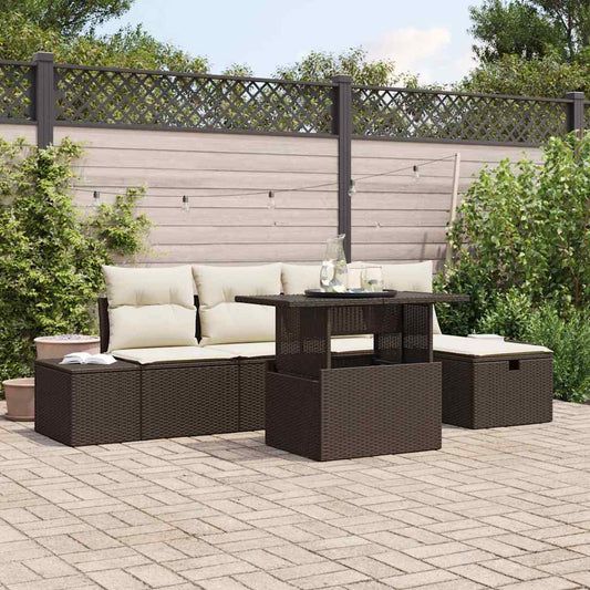 Garten-Sofa-Set 6 pcs Braun Poly-Rattan