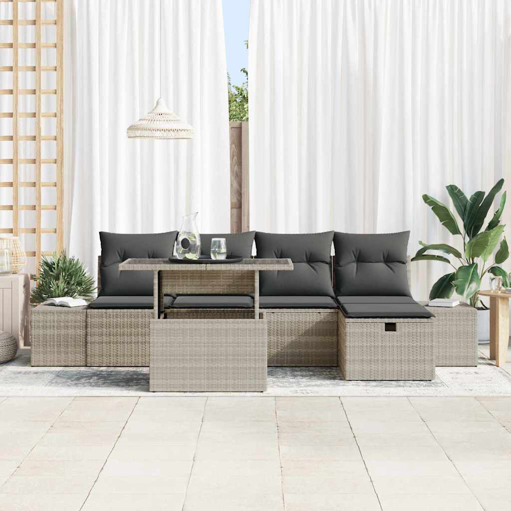 Garten-Sofa-Set 6 pcs Hellgrau Poly-Rattan