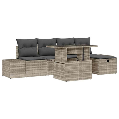 Garten-Sofa-Set 6 pcs Hellgrau Poly-Rattan