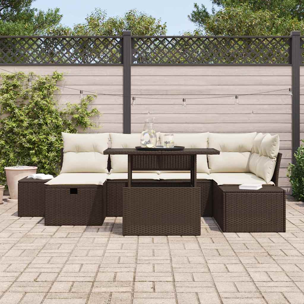 Garten-Sofa-Set 7 pcs Braun Poly-Rattan