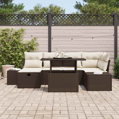 Garten-Sofa-Set 7 pcs Braun Poly-Rattan