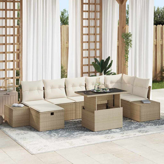 Garten-Sofa-Set 8 pcs Beige Poly-Rattan