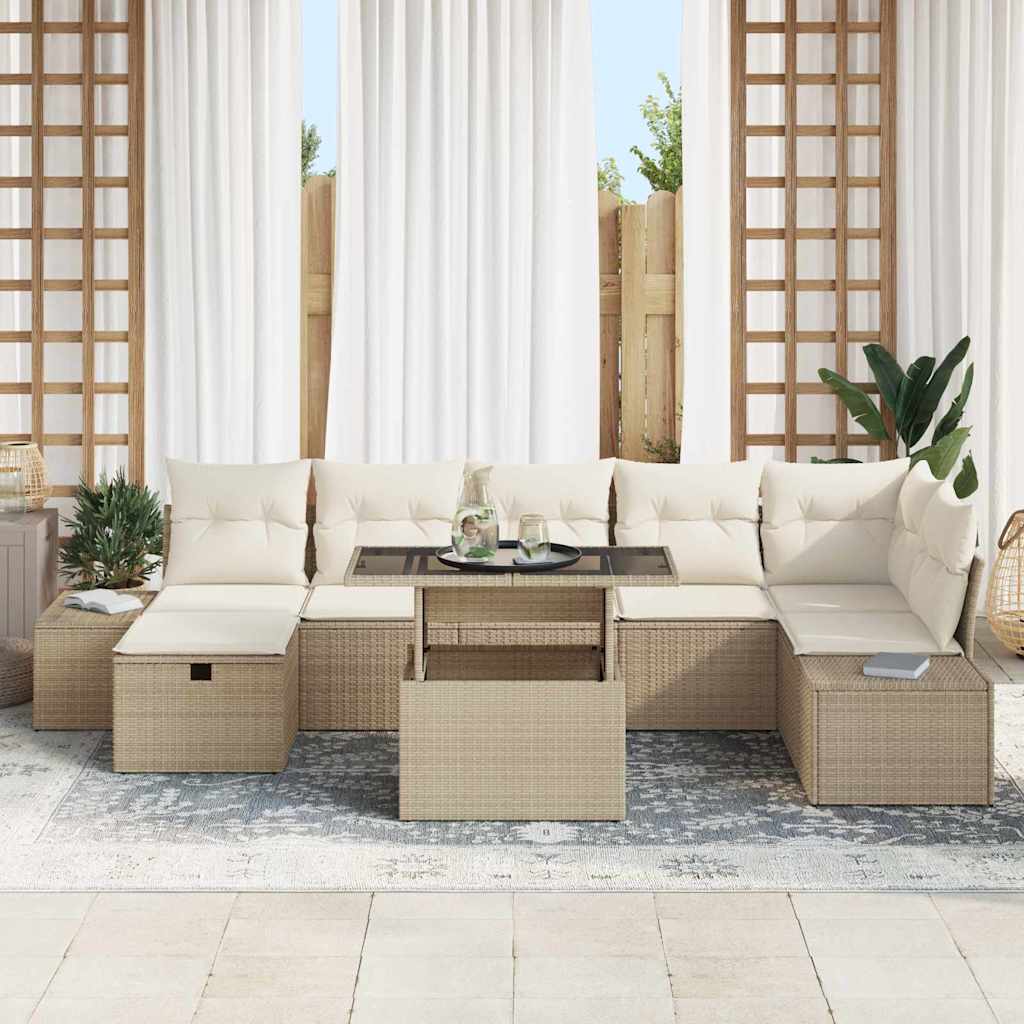 Garten-Sofa-Set 8 pcs Beige Poly-Rattan