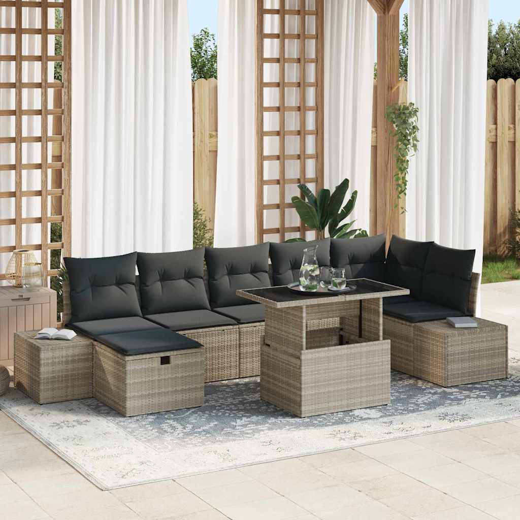 Garten-Sofa-Set 8 pcs Hellgrau Poly-Rattan