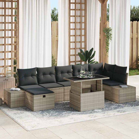 Garten-Sofa-Set 8 pcs Hellgrau Poly-Rattan
