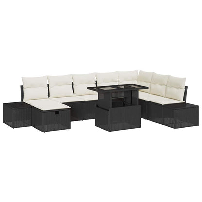 Garten-Sofa-Set 9 pcs Schwarz Poly-Rattan