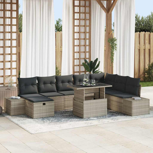 Garten-Sofa-Set 9 pcs Hellgrau Poly-Rattan