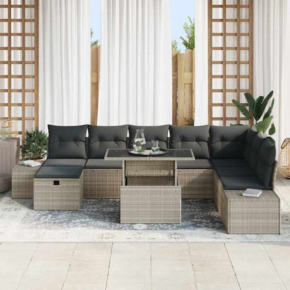 Garten-Sofa-Set 9 pcs Hellgrau Poly-Rattan