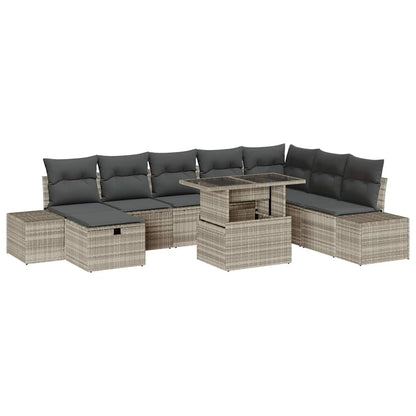Garten-Sofa-Set 9 pcs Hellgrau Poly-Rattan