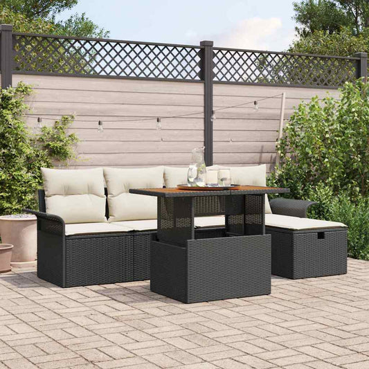 Garten-Sofa-Set 6 pcs Schwarz Poly-Rattan