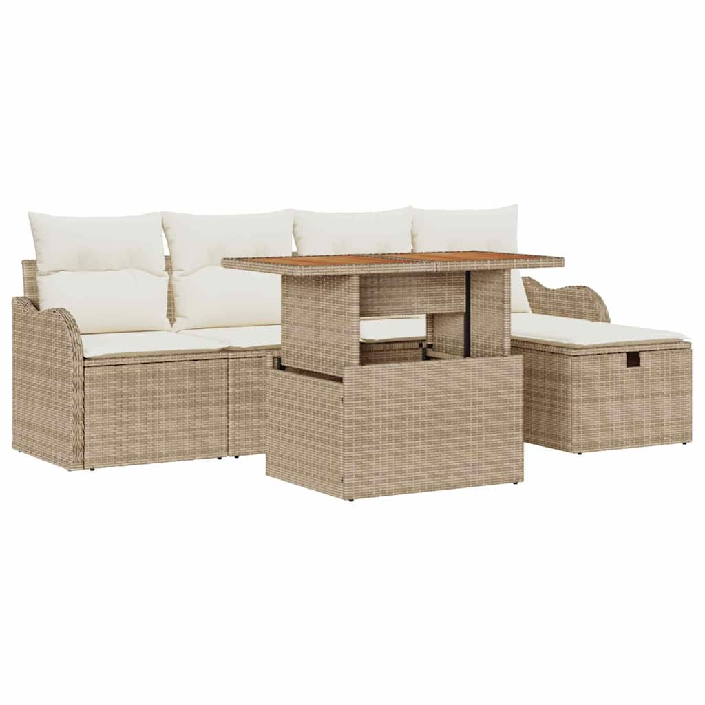 Garten-Sofa-Set 6 pcs Beige Poly-Rattan