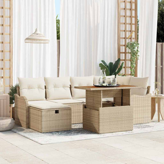 Garten-Sofa-Set 7 pcs Beige Poly-Rattan