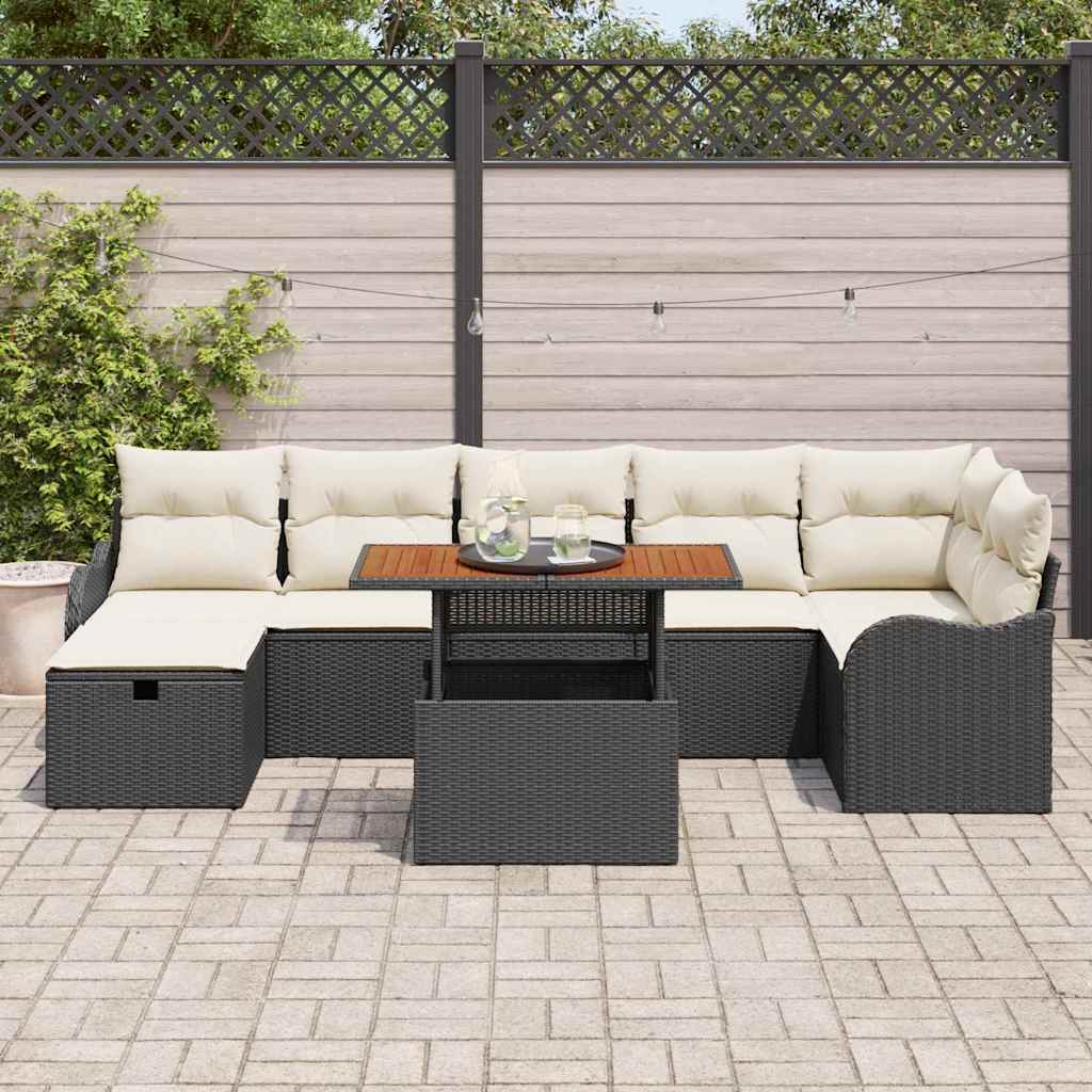 Garten-Sofa-Set mit Speicher 8 pcs Schwarz Poly Rattan