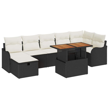 Garten-Sofa-Set mit Speicher 8 pcs Schwarz Poly Rattan