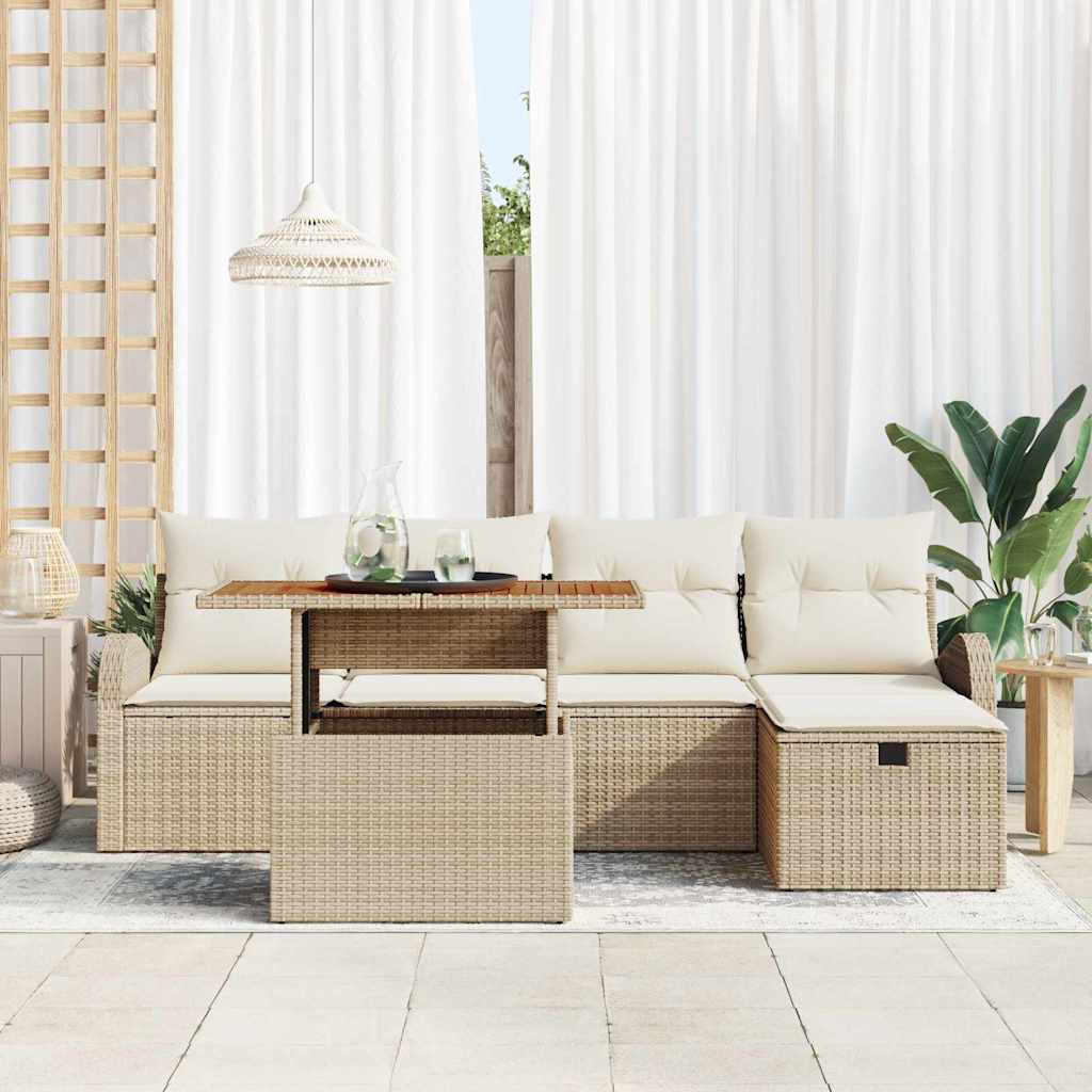 Garten-Sofa-Set 6 pcs Beige Poly-Rattan