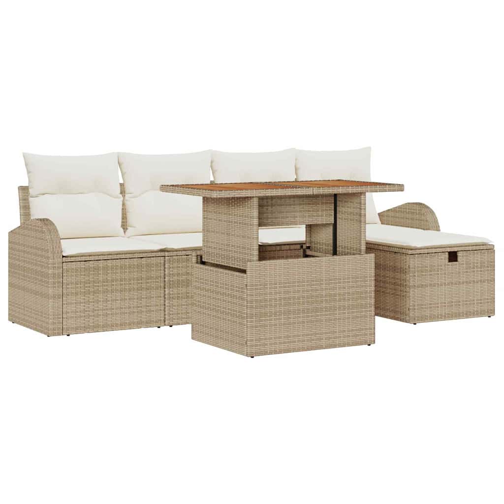 Garten-Sofa-Set 6 pcs Beige Poly-Rattan