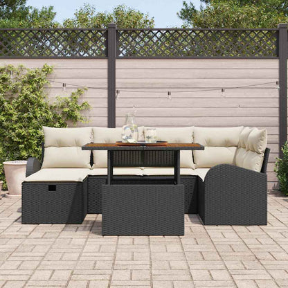 Garten-Sofa-Set 7 pcs Schwarz Poly-Rattan