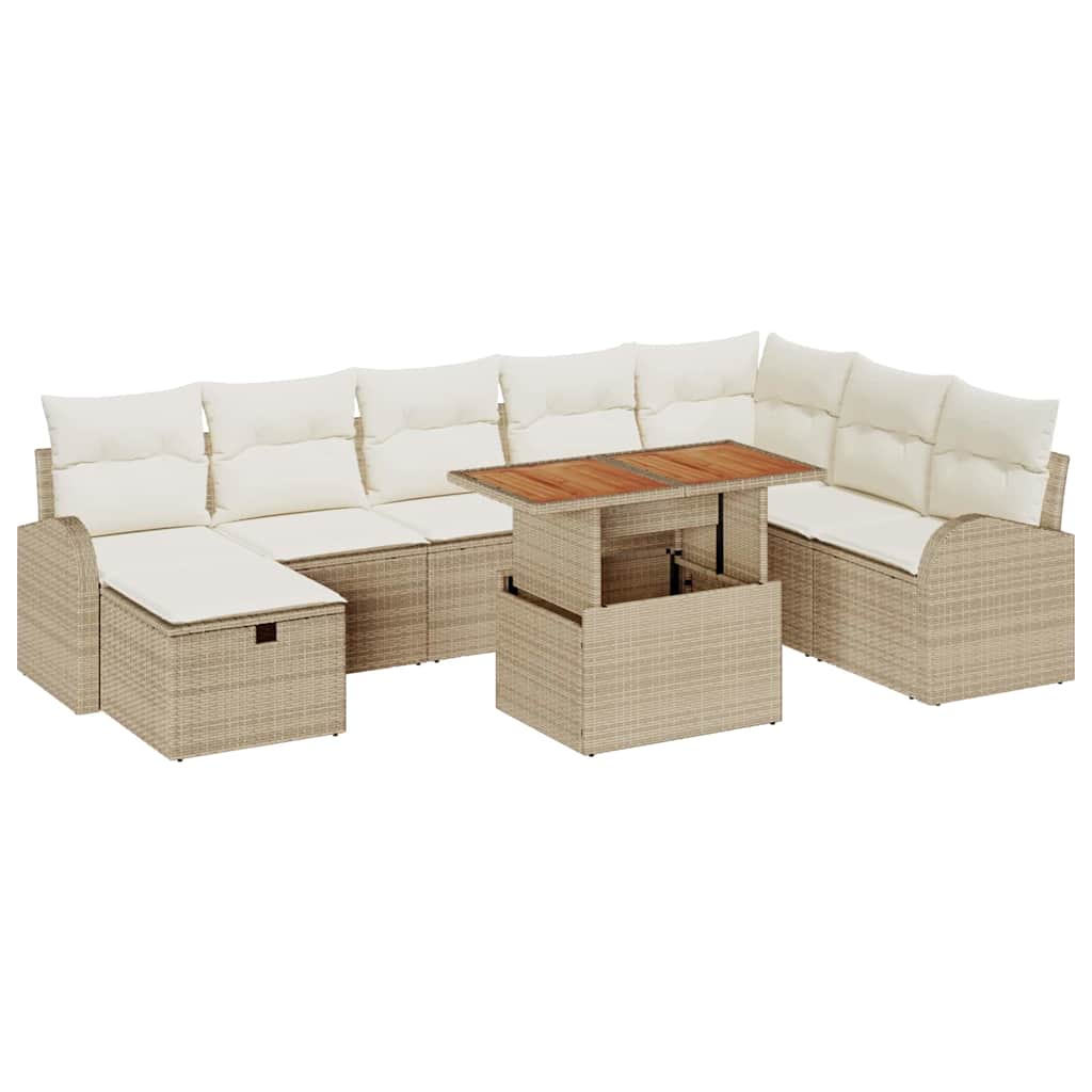 Garten-Sofa-Set 9 pcs Beige Poly-Rattan