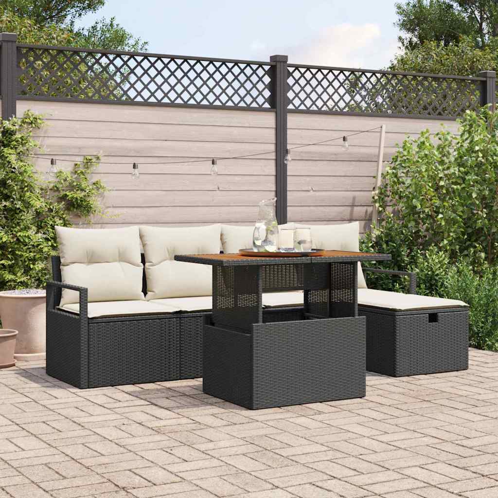 Garten-Sofa-Set 6 pcs Schwarz Poly-Rattan