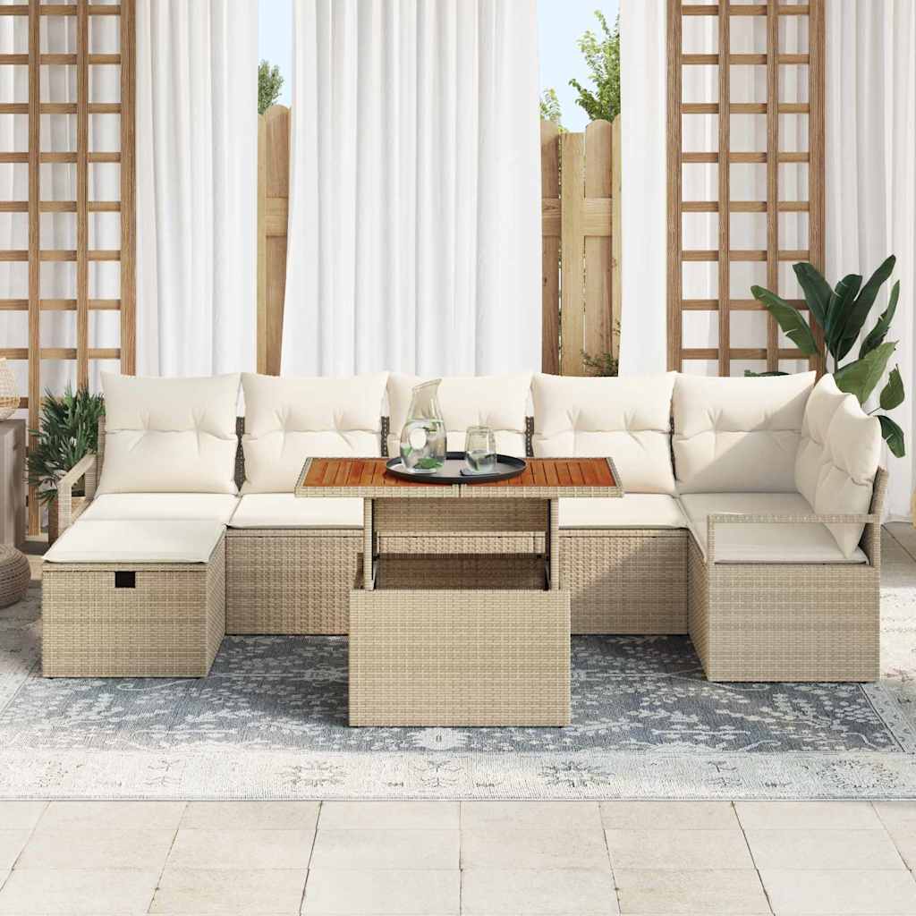 Garten-Sofa-Set 8 pcs Beige Poly-Rattan