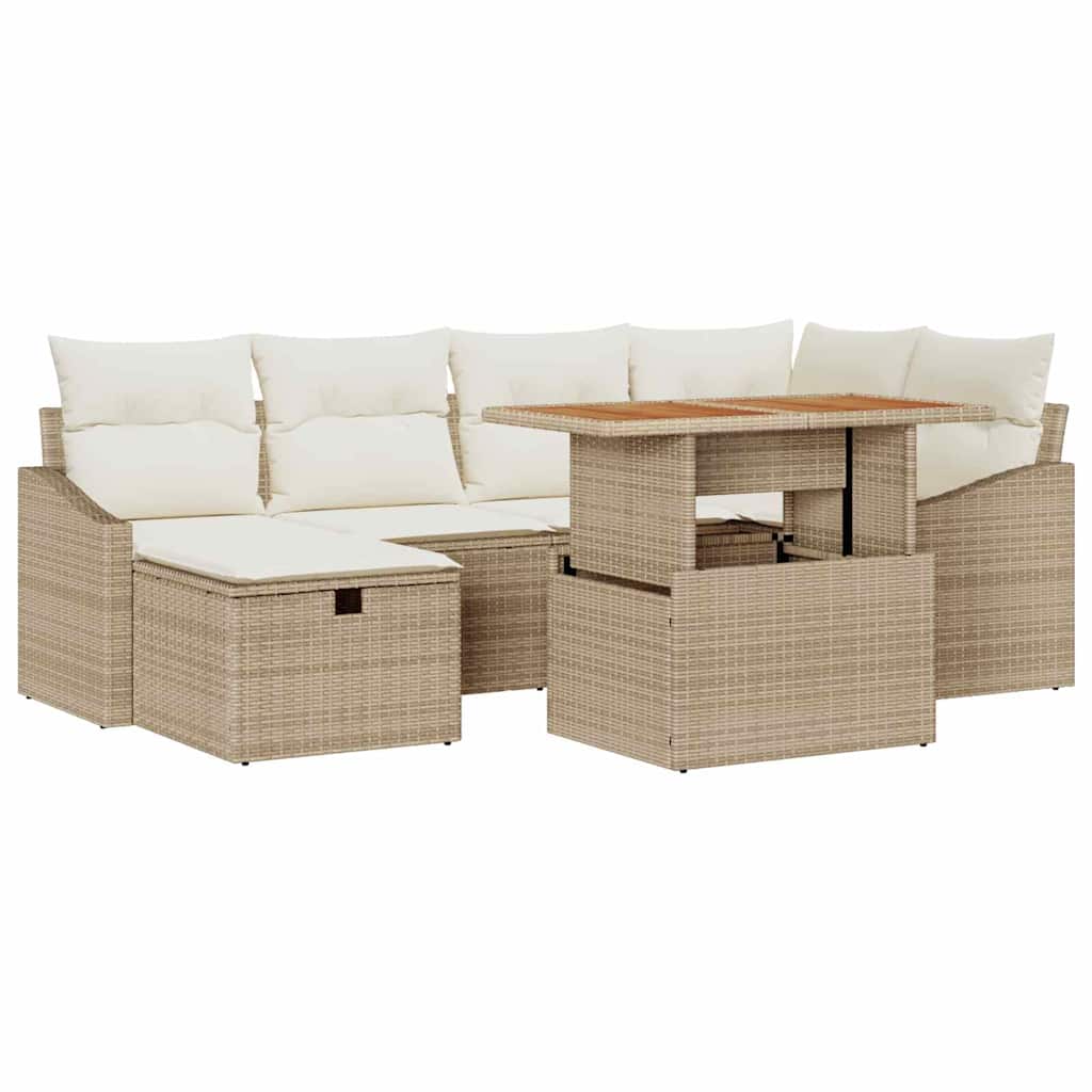 Garten-Sofa-Set 7 pcs Beige Poly-Rattan