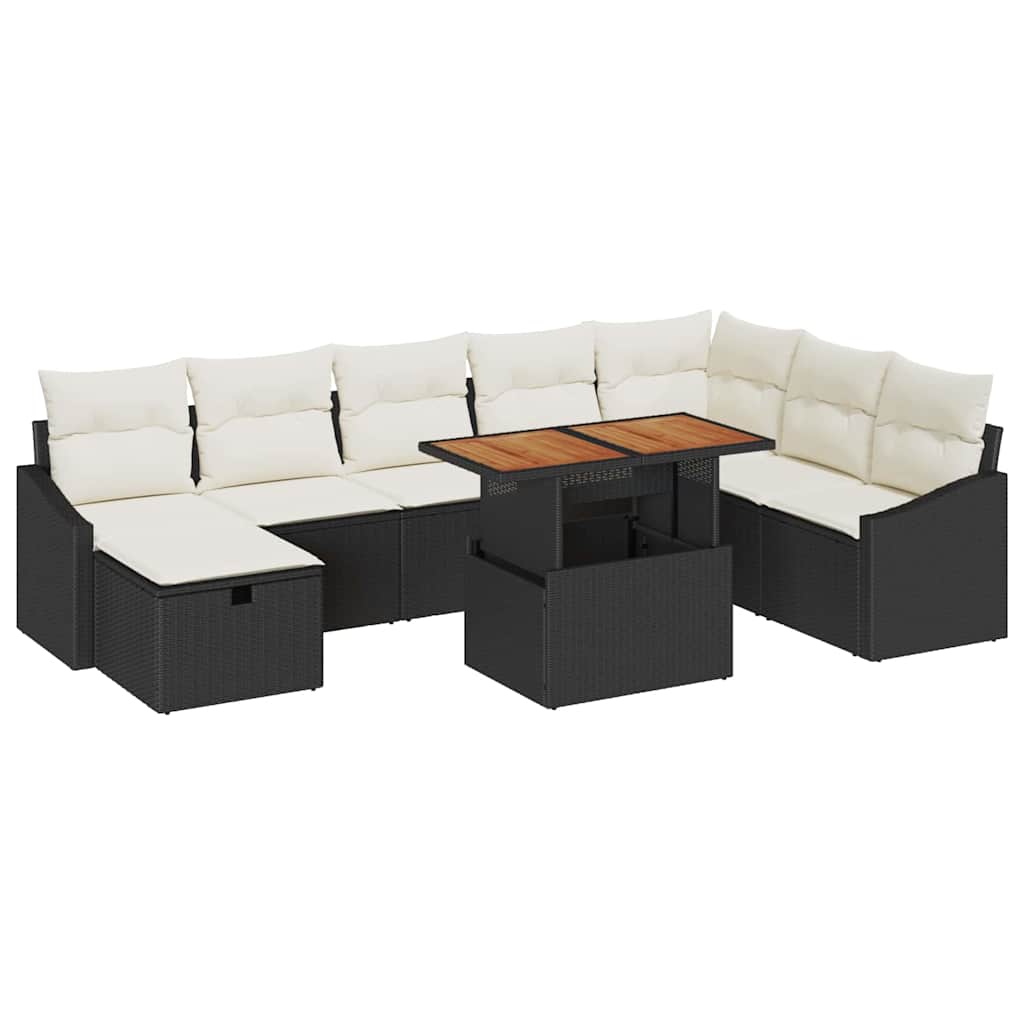Garten-Sofa-Set 9 pcs Schwarz Poly-Rattan