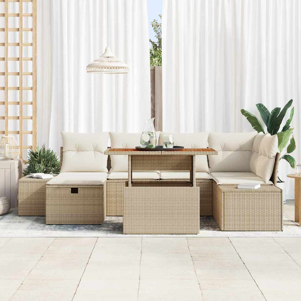 Garten-Sofa-Set 7 pcs Beige Poly-Rattan