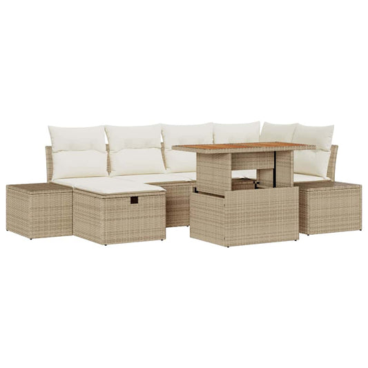 Garten-Sofa-Set 7 pcs Beige Poly-Rattan